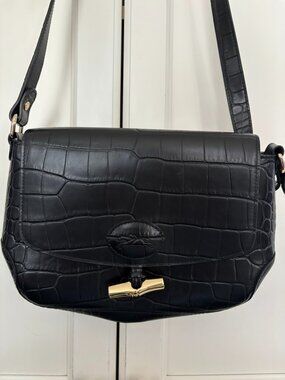 LONGCHAMP - Black crocodile skin crossbody bag